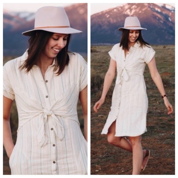 Maeve Dresses & Skirts - Maeve Anthropologie Dress Women 8 Cream Striped Knee Length Cotton Short Sleeve